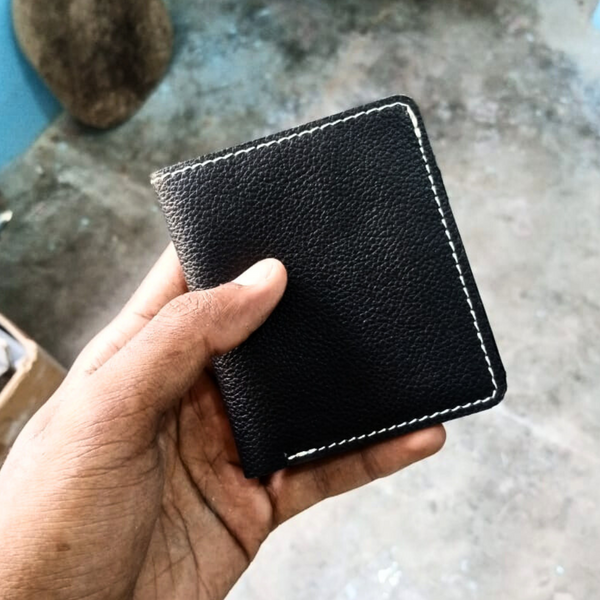 Black Textured Leather Bifold Mini Wallet - Front Pocket Card Holder