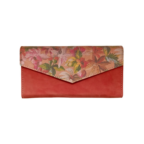 Rose Leather Clutch Bag with Flower Printed Flap