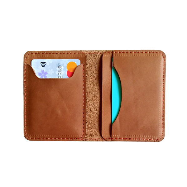 Tan Leather Bifold Card Holder - Mini Wallet