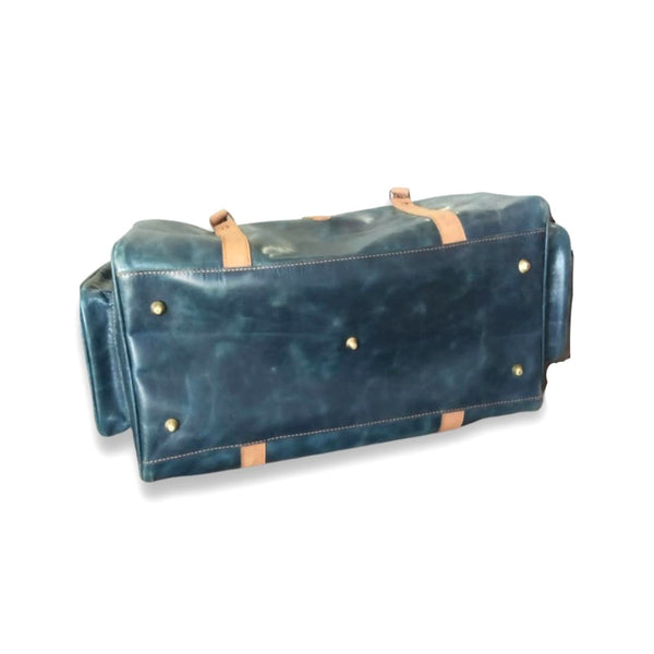 Navy Leather Weekender Bag