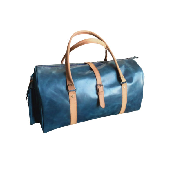 Navy Leather Weekender Bag