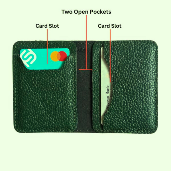 Green Leather Bifold Card Holder - Mini Wallet