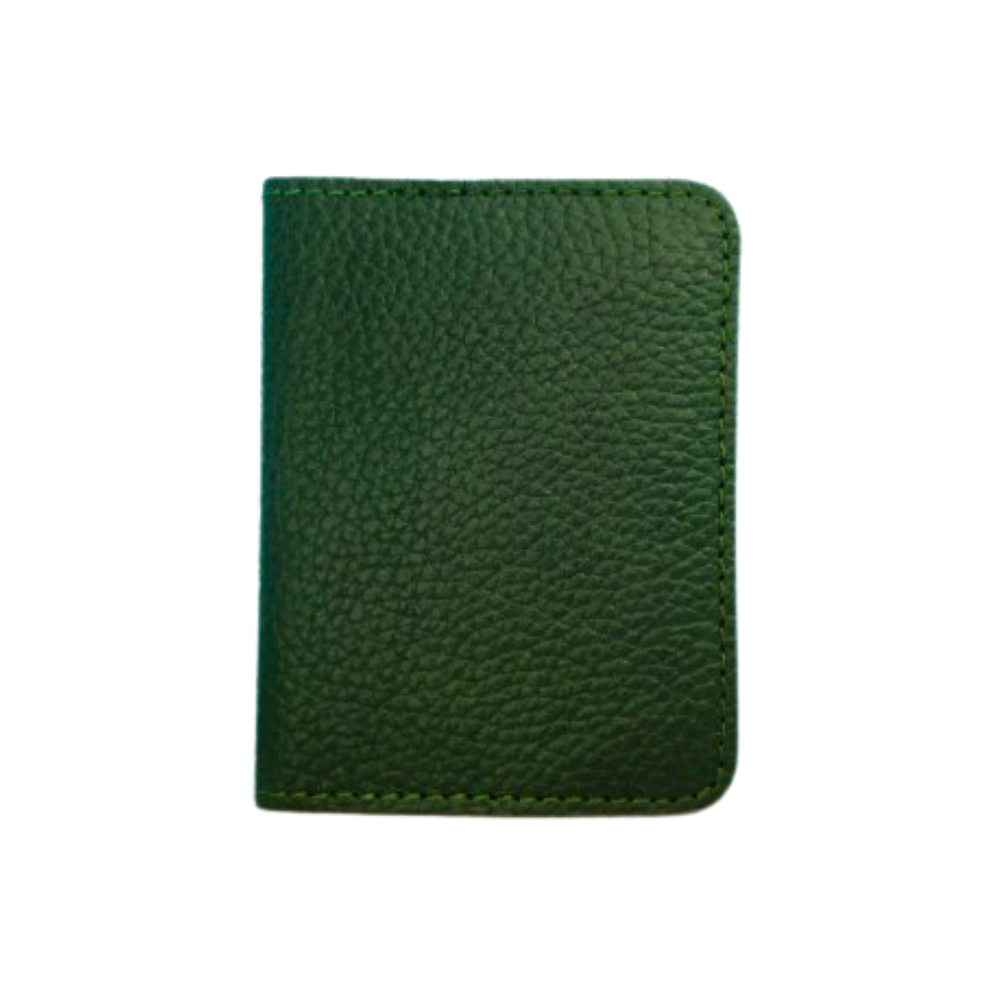 Green Leather Bifold Card Holder - Mini Wallet