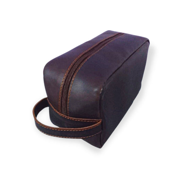 Coffee Leather Toiletry Bag - Shaving Kit - Cosmetic Pouch