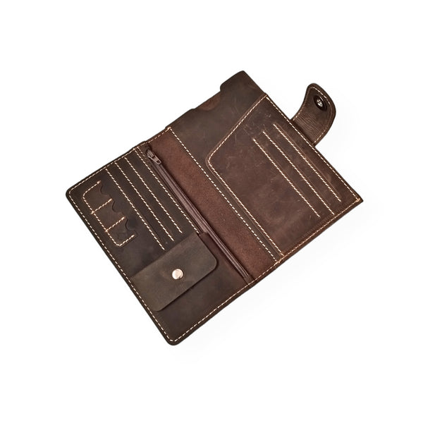 Coffee Brown Leather Travel Wallet with Mobile Pouch