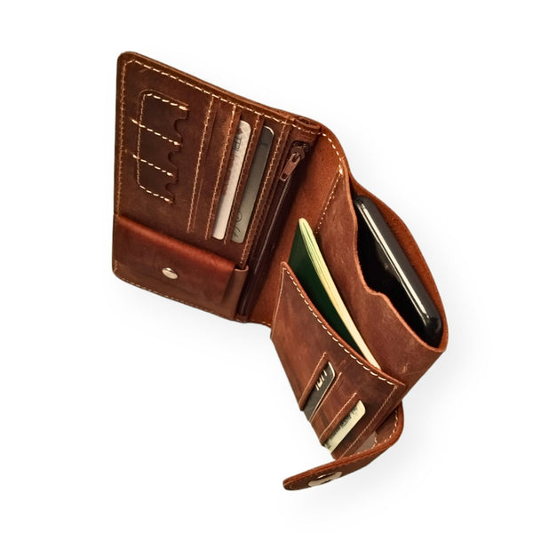 Tan Leather Travel Wallet with Mobile Pouch