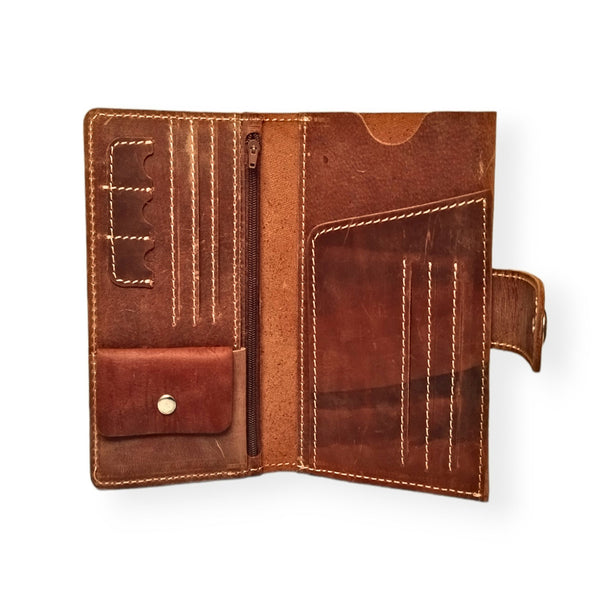 Tan Leather Travel Wallet with Mobile Pouch