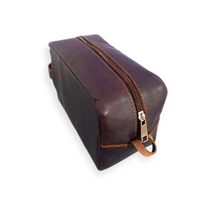 Coffee Leather Toiletry Bag - Shaving Kit - Cosmetic Pouch