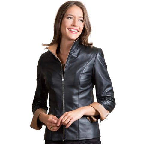 Black & Mustard Leather Jacket for Women