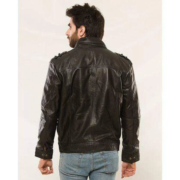 Black Leather Biker Jacket for Men