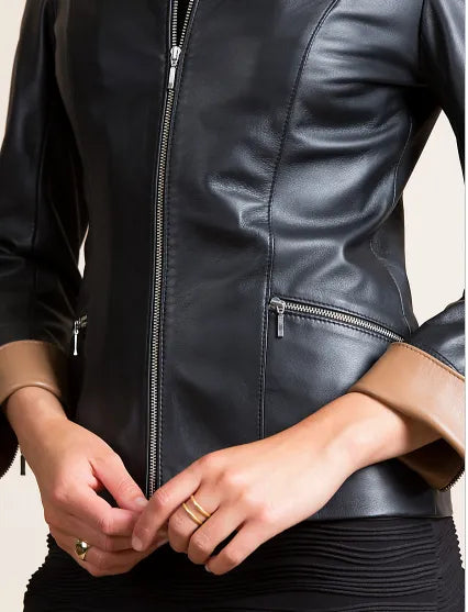 Black & Mustard Leather Jacket for Women