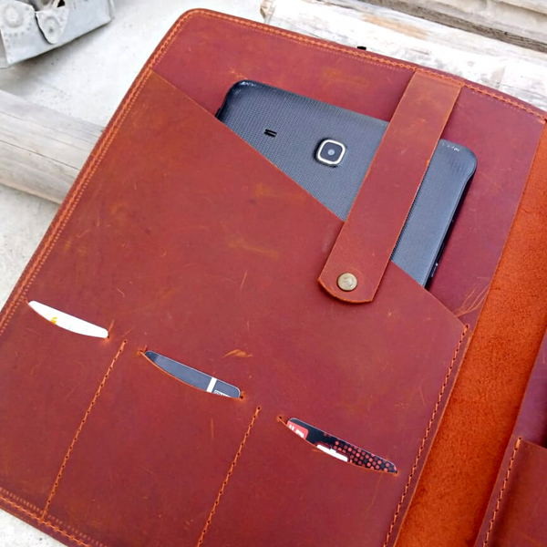 Rust Leather Organizer - IPAD/Macbook 12 inch - Notebook - Mobile & Accessories