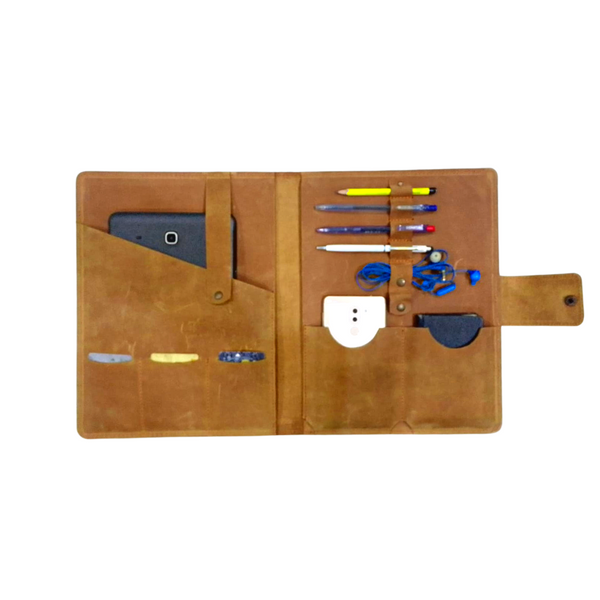 Mustard Leather Organizer - IPAD/Macbook 12 inch - Notebook - Mobile & Accessories