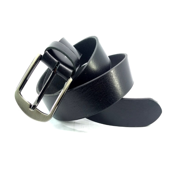 Black Leather Casual Belt - 40mm Wide