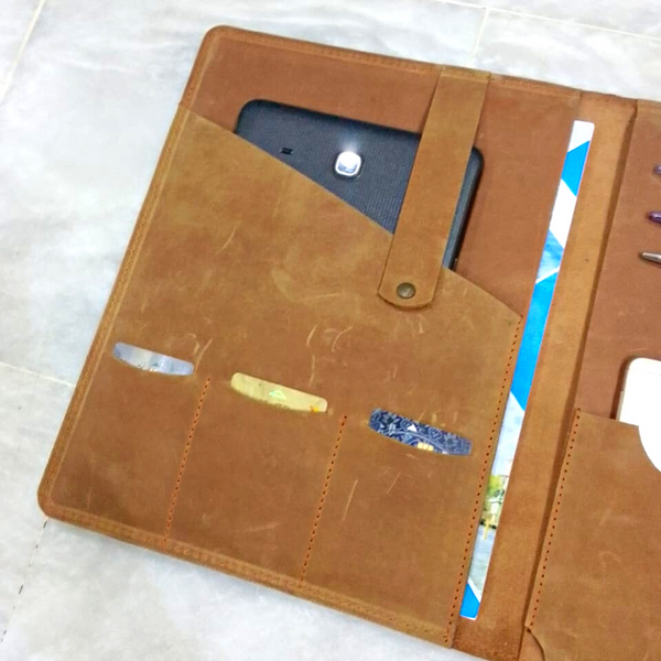 Mustard Leather Organizer - IPAD/Macbook 12 inch - Notebook - Mobile & Accessories