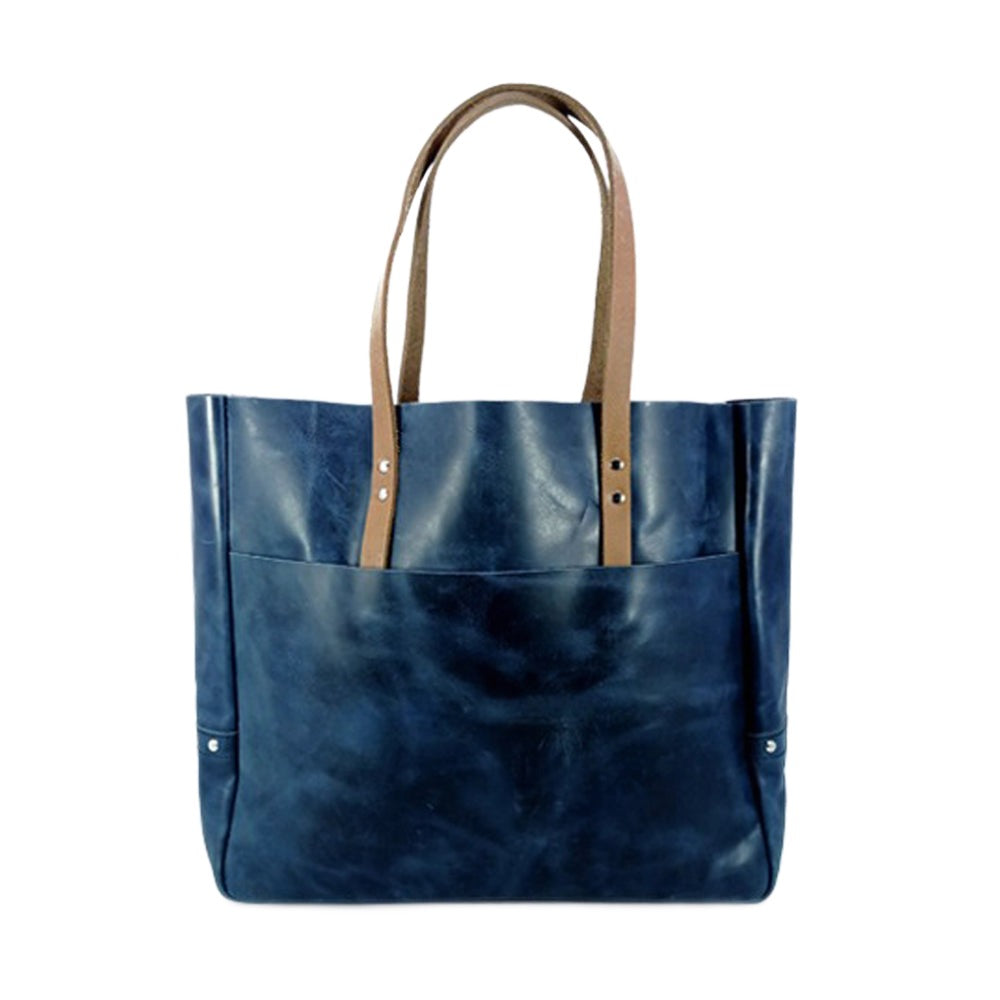 Navy Leather Carryall Tote Bag