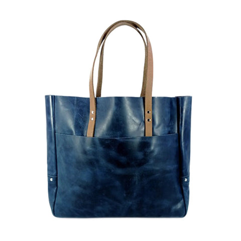 Navy Leather Carryall Tote Bag